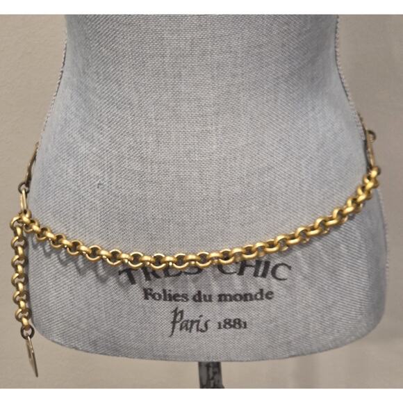 Vintage Antiqued Gold Chain Belt Geometric Link Adjustable Artisan Statement main image 8